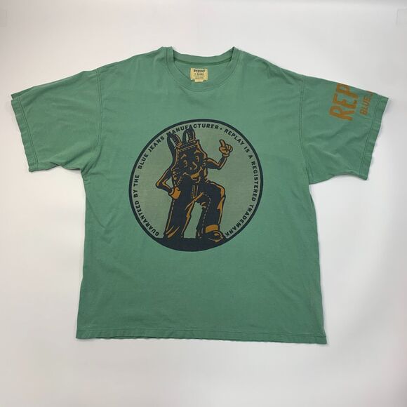 Replay Basic T Shirt Mens L Large Green Sanforized Cotton Union Made In USA Tee - Picture 2 of 16